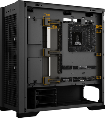 assisted cable routing, case with good cable routing, cable routing space