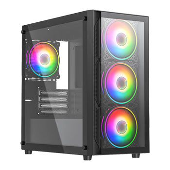 Vida Lucid Black MicroATX Tower Tempered Glass PC Gaming Case inc 4x ...