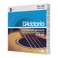 D'Addario EJ16-3D 12-53 Light Acoustic Guitar Strings 3-Pack