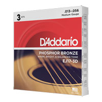 D'Addario EJ17-3D 13-56 Medium Acoustic Guitar Strings 3-Pack