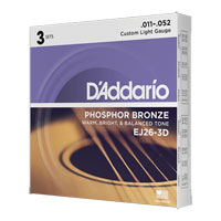 D'Addario EJ26-3D 11-52 Custom Light Acoustic Guitar Strings 3-Pack