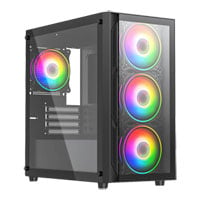 Vida Lucid Black MicroATX Tower Tempered Glass PC Gaming Case inc 4x ARGB Fans