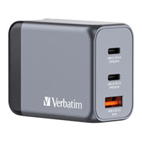 Verbatim 65W UK/US/EU 3-Port GaN Wall Charger With Power Delivery