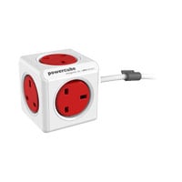 Allocacoc PowerCube 'Extended' 5-Socket Mains Extension, Surge Protected with M Lead Red UK