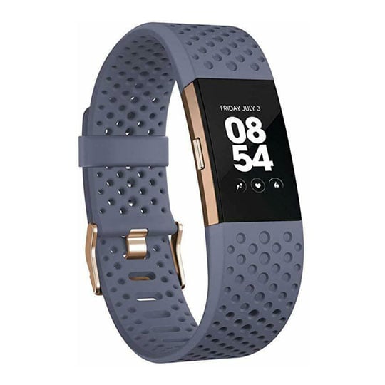 FitBit Limited Edition Charge 2 22K Rose Gold Fitness Wristband GPS Medium Blue Grey