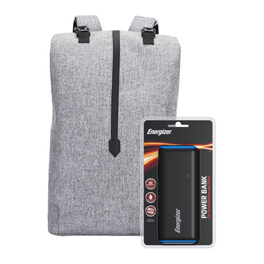 Energizer Laptop Backpack 15.6 with 10000mAh Power Bank Bundle Grey LN137825 EPB004 GY UE10007 SCAN UK